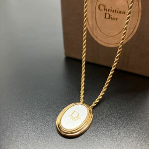【クリスチャンディオール】Dior ロゴ ラウンド 楕円 ペンダント ネックレス ゴールド×シルバーカラー ヴィンテージ Christian Dior