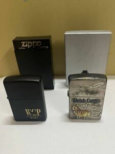 6580-7 ZIPPO オイルライター コーギーモチーフ2点喫煙具 ※フリントの回転確認済　