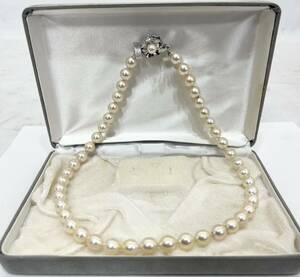 美品　アコヤ　本真珠　ネックレス　約7.8-8.7mm珠 約45cm pearl necklace ジュエリー jewelry 金具　シルバー　刻印 大粒