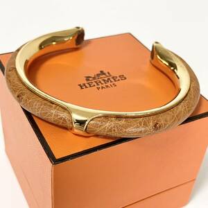 HERMES エルメス オーストリッチ バングル ブレスレット ゴールド 茶色