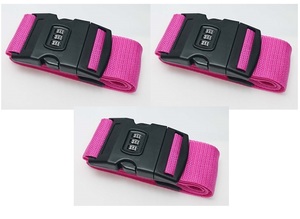 新品●３本セット ピンク ダイヤルロック付き スーツケースベルト バンド 旅行/出張に 防犯 盗難防止に最適！
