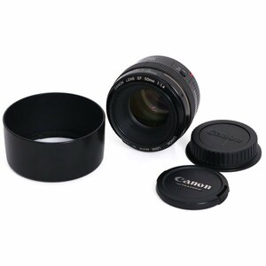 【1円】 CANON キヤノン 標準単焦点レンズ EF50ｍｍ F1.4 USM 一眼レフ フルサイズ用 交換用 レンズキャップ フード付 動作確認済 41305