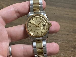 ヴィンテージ 70年代 ロレックス Rolex 1601/3 デイトジャスト イエローゴールド コンビ 3連巻きブレス フルコマ