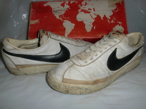 ★`70sヴィンテージ NIKE BRUIN LEATHER オリジナル `70s台湾製ナイキ ブルイン レザー ホワイト/ブラック `70s地図箱/シューズバッグ付