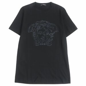 極美品□VERSACE/ヴェルサーチ メデューサ スパンコール エンブロイダリー コットン100％ 半袖Tシャツ/カットソー 黒 S 伊製 正規品 メンズ