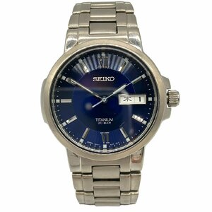 稼働品 SEIKO セイコー 7N43-7B80 TITANIUM チタニウム チタン デイデイト 青文字盤 QZ クオーツ メンズ 腕時計