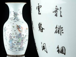 【琴》送料無料 中国美術 粉彩人物図花瓶 高42.5cm WK455