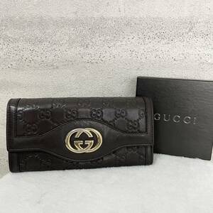 【贅沢品の極み】GUCCI グッチ　長財布 カードケース　GG　インターロッキング　シマ　レザー　本革　総柄　レザー　ブラウン　ゴールド