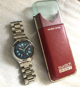 SWATCH IRONY CHRONO 稼動品 ブレスレット ステンレス スティール 青 BLUE スウォッチ アイロニー クロノグラフ 共用 シェア