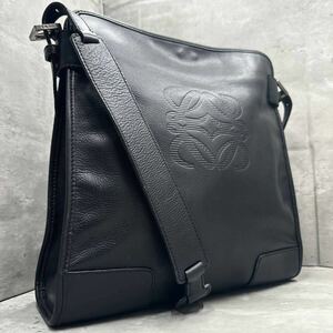 1円■最高級■ LOEWE ロエベ メンズ アナグラム ショルダーバッグ サコッシュ ロゴ レザー 本革 斜め掛け◎ レディース クロスボディ 鞄 黒