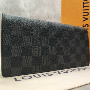 極美品●LOUIS VUITTON ルイヴィトン メンズ ダミエ グラフィット ブラザ 二つ折り 長財布 小銭入れ◎ ロゴ PVCレザー 黒ブラック ノワール