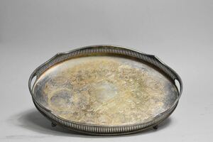 時代 銀製楕円形四足盆 1,188g 日本美術 煎茶道具 銀製 silver 骨董品 美術品 古美術 時代品　「5380」