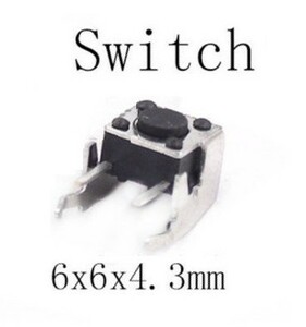 タクトスイッチ　垂直マウント 6mm角x高さ4.3mm(6x6x4.3mm) 2ピン ６個セット　管理⑪