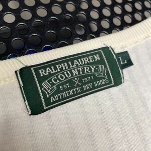 レアpolo country ヘンリー 半袖 Tシャツ Lサイズ OLD オールド 元々生成り色ですが、経年の全体的に黄ばみ、汚れ、毛玉あり（洗濯済み RRL