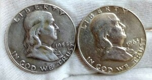 アメリカ銀貨 フランクリン ハーフダラー 50セント 2枚セットアンティーク ヴィンテージ　シルバーダラー 古銭