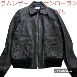 SAINT LAURENT PARIS サンローランパリ 18SS スタッズ　シングルライダースジャケット　リブ　レザージャケット ブラック　黒　メンズ