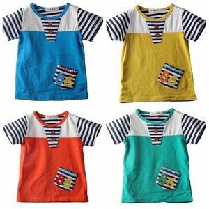 ★新品★セール男の子半袖Tシャツ　ボーダー　4色　青/黄/赤/緑　春夏秋【キッズ男の子】韓国子供服110cm