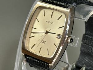 1円〜◆CITIZEN シチズン EXCEED エクシード 4-796217 スクエア 超硬ケース UHAG クォーツ メンズ腕時計 稼働品