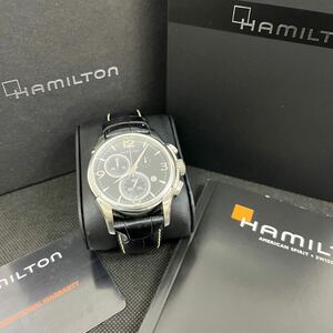 【稼動品】HAMILTON ハミルトン ジャズマスター H326120 クォーツ クロノグラフ デイト 黒文字盤 箱 説明書 人気モデル 腕時計 時計 240310