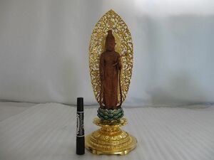 木製仏像　聖観音菩薩　金光背　高さ約39センチ　新品・未使用　u544