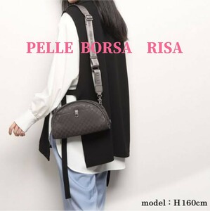 極上品◆PELLE BORSA RISA ペレボルサ リーサ 6502 ショルダーバッグ 斜め掛け ミニバッグ レディース チャコール