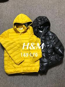 ◎H&Mキッズ ボーイズ 中綿軽量フードジャケット 未使用2着◎165-170◎女性Mぐらい◎