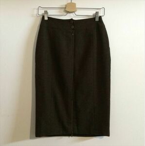CHANEL skirt シャネル タイトスカート カシミア１００％ 裏地シルク バックロゴ釦 36 カーキ系 古着 中古 c-003