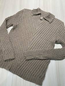 未使用 レディース ブラウン カーキ系 襟付き セーター 約９号 ハンドメイド 手編み ニット 中細　毛３０、アクリル７０％