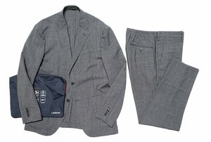 ケース付 超美品 LARDINI ラルディーニ easy wear パッカブル トラベル スーツ セットアップ ポリウール グレー チェック メンズ 50