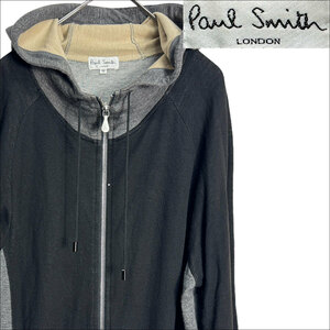 J5222 美品 ポールスミス ストレッチ ジップアップ ニットパーカー グレー×ブラック M Paul Smith