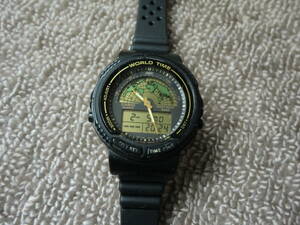 カシオ　デジタル腕時計　AW-21U　ワールドタイム　黒　中古