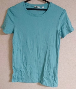 Lサイズ UNIQLO ユニクロ 半袖 Tシャツ プレミアムコットン クールネックT 水色(緑がかった?)