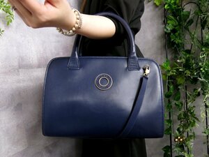 ●超美品●CELINE セリーヌ●サークルロゴ●ロゴ型押し●PVC カーフ レザー 本革●2way ハンド バッグ●ネイビー●G金具●B5 収納●Js46129