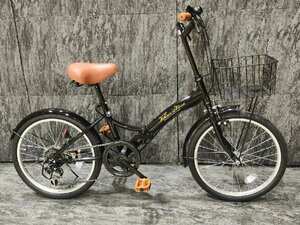 【未使用アウトレット品】前カゴ付属20インチ折り畳み自転車SHIMANO外装6段変速　ブラック【SK53202】