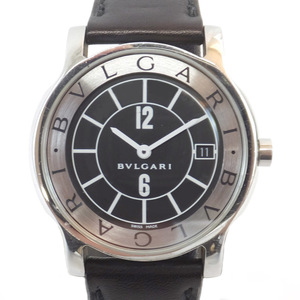 【天白】ブルガリ ソロテンポ BK ブラック文字盤 ST35S D2508 SS ステンレス レザー 2針 日付 クォーツ 男 腕時計