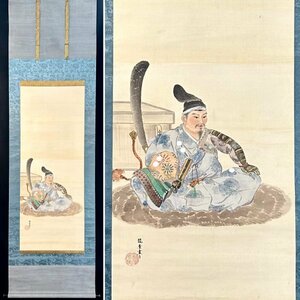 【模写】龍堂「楠木正成公」掛軸 絹本 人物画 日本画 日本美術 武士 武家 人が書いたもの ｋ021230