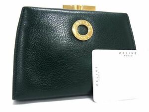 1円 ■極美品■ CELINE セリーヌ レザー がま口 マルチポーチ マルチケース コインケース 小物入れ レディース グリーン系 FA5797