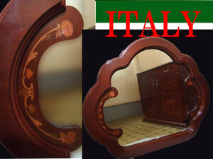 イタリア イタリー ITALY ミラー 鏡 壁掛け 花 象嵌 鏡面 豪華 花柄 茶色