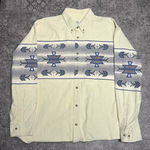Vintage 90s B.D. Shirt ボタンダウン シャツ 民族 ネイティブ柄 ベージュ ブルー 90年代 ヴィンテージ ビンテージ