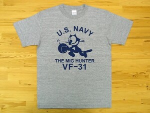 U.S. NAVY VF-31 杢グレー 5.6oz 半袖Tシャツ 紺 M ミリタリー トムキャット VFA-31 USN