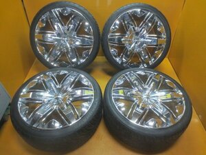 ☆スピスタ☆タイヤホイール　ドルチェ メッキ　クライスラー 300C　22インチ　9.5J　+20　115-5　265/35R22　R2207　中古　12　