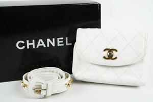 【美品】CHANEL シャネル ラムスキン マトラッセ ターンロック ウエストポーチ バッグ 小物入れ【QF17】