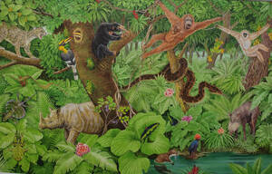 【絵画】「熱帯アジアの生き物」　細密画　真作