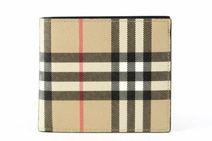 【超美品】BURBERRY バーバリー 二つ折り財布 レザー チェック柄 ブランドウォレット【QE10】