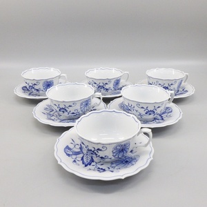 1円〜 Meissen マイセン ブルーオニオン ティーカップ＆ソーサー 計6客 陶器 テーブルウェア 食器 240-2651461【O商品】