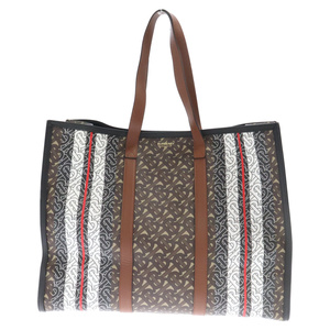 BURBERRY バーバリー Monogram Stripe E-canvas レザー モノグラム ストライプ トートバッグ ハンドバッグ ブラウン 8021488