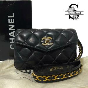 １円●CHANEL シャネル●ウエストポーチ ウエストバッグ ココマーク ターンロック金具 マトラッセ ラムスキン ブラック レディース