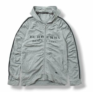 ♪デカロゴ！ バーバリー ブラックレーベル BURBERRY BLACK LABEL ジップ パーカー 2 グレー 裏パイル サイドライン スエット トレーナー♪