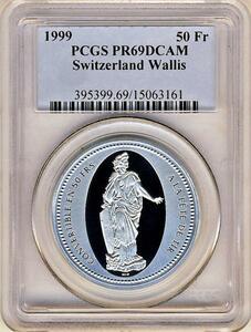 ●スイス 1999年 PCGS PR69DC 現代射撃祭 ヴァリス(シオン) 50フラン銀貨