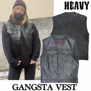 送料0【HEAVY】 ギャングスタベスト GANGSTA VEST［HVC-03］-42 / レザーベスト MC ドラマで人気 Motorcycle Club チームベスト バイカー